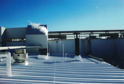 Photo of a finished roof on a chilly fall morning.